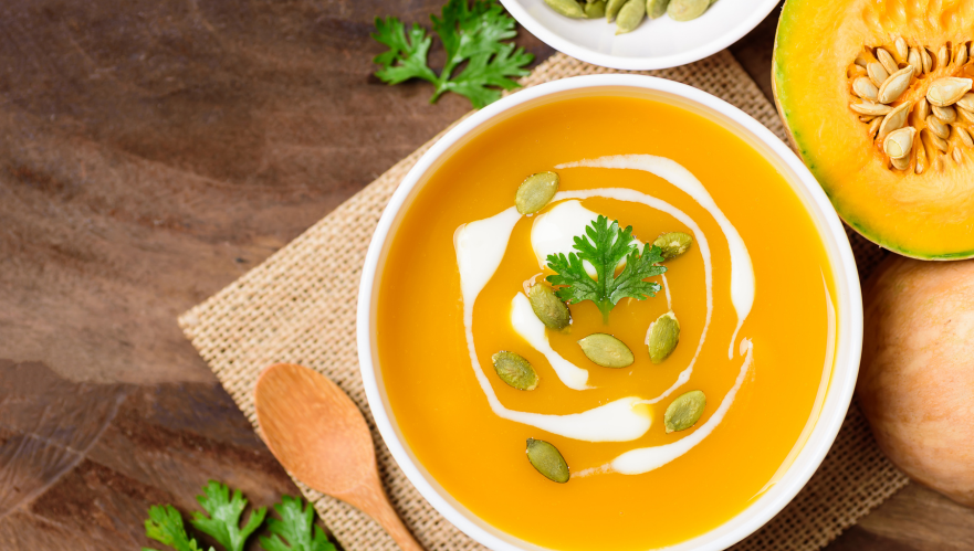 Butternut Squash Soup in a bowl with fall colours